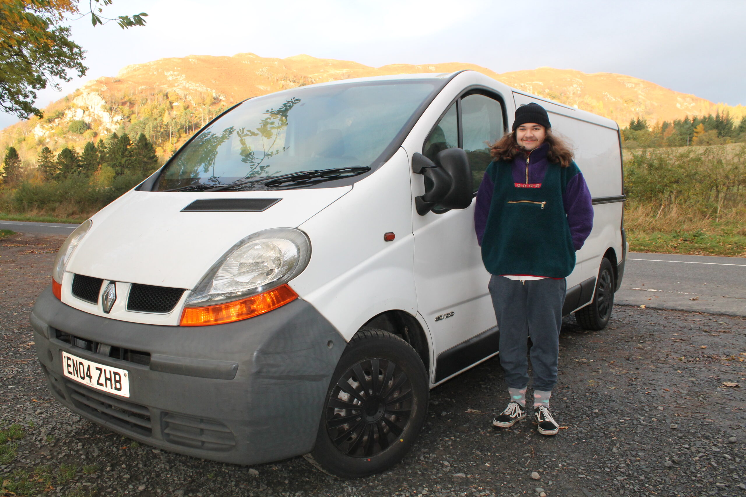 Aidan with our van